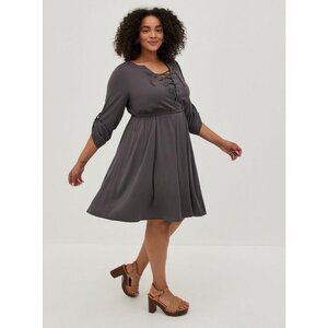 Torrid Mini Challis Lace Up Long Sleeve Shirt Dress Grey Women’s Size 0 / L